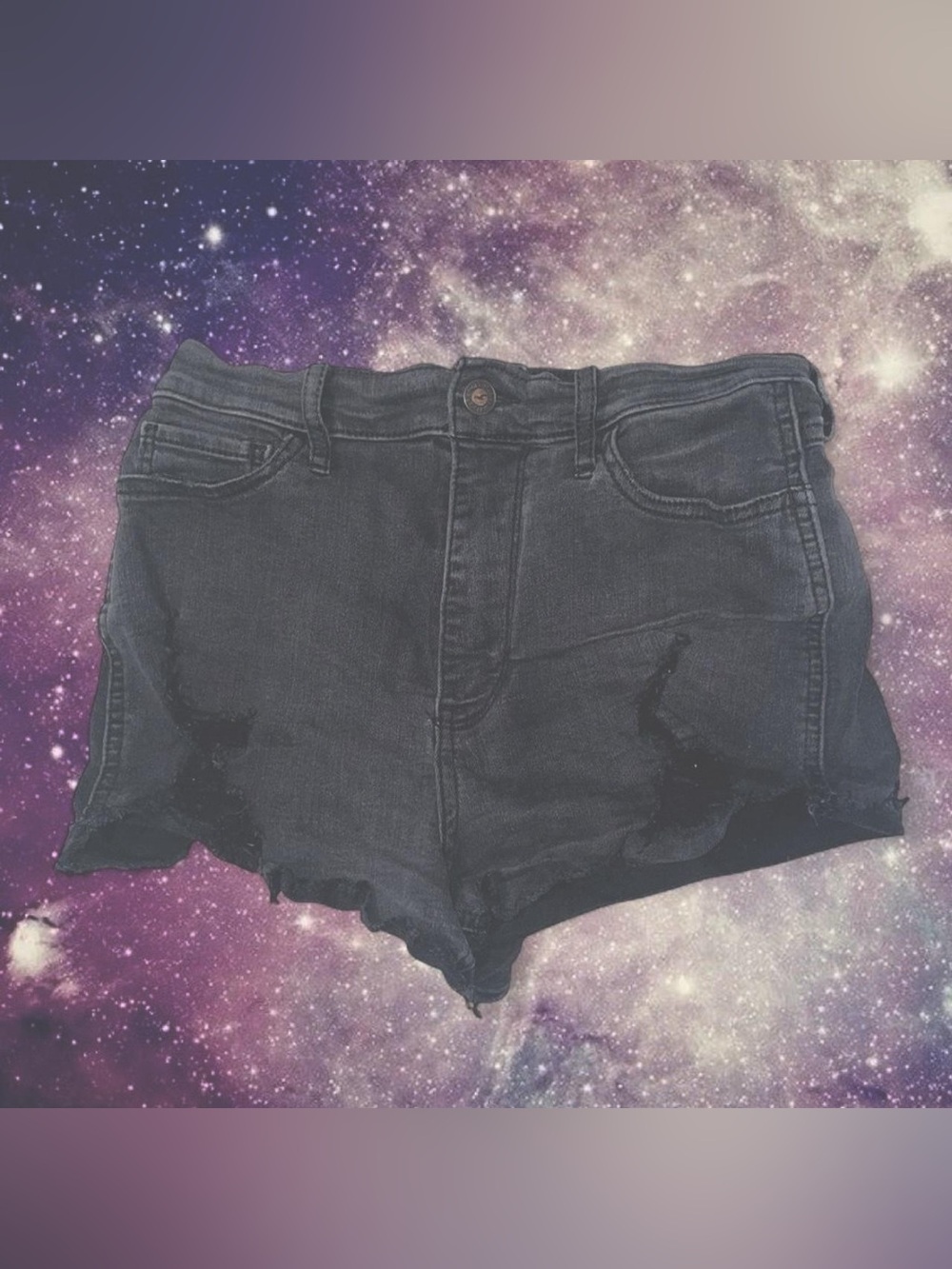 hollister shorts denim distressed black/grey ultra high rise short shorts